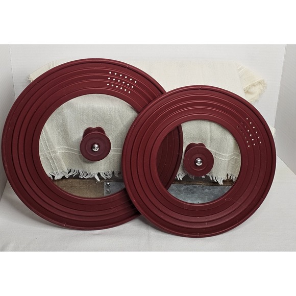 Universal Silicone Red Heat Resistant Clear Glass Lids Leaf Designed Handles - Picture 4 of 7